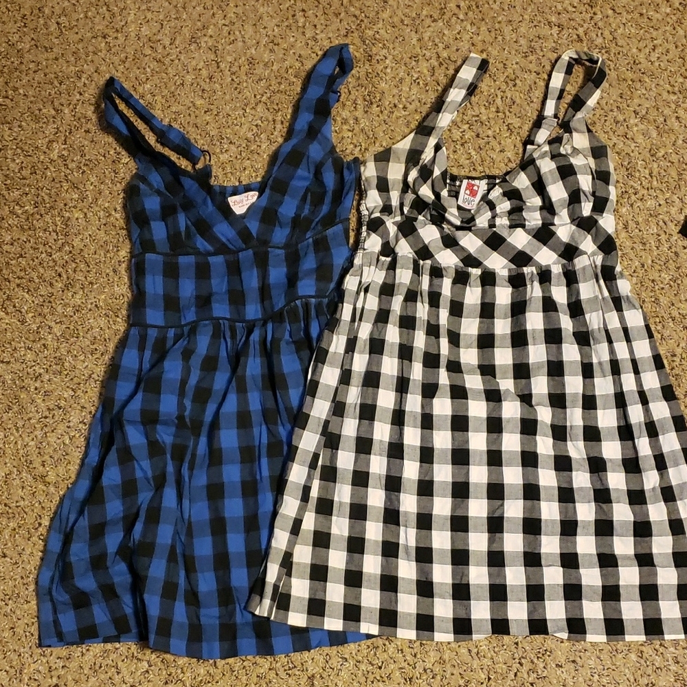 2 LUCY LOVE Brand Summer Dresses - Blue and Black Checkers Medium